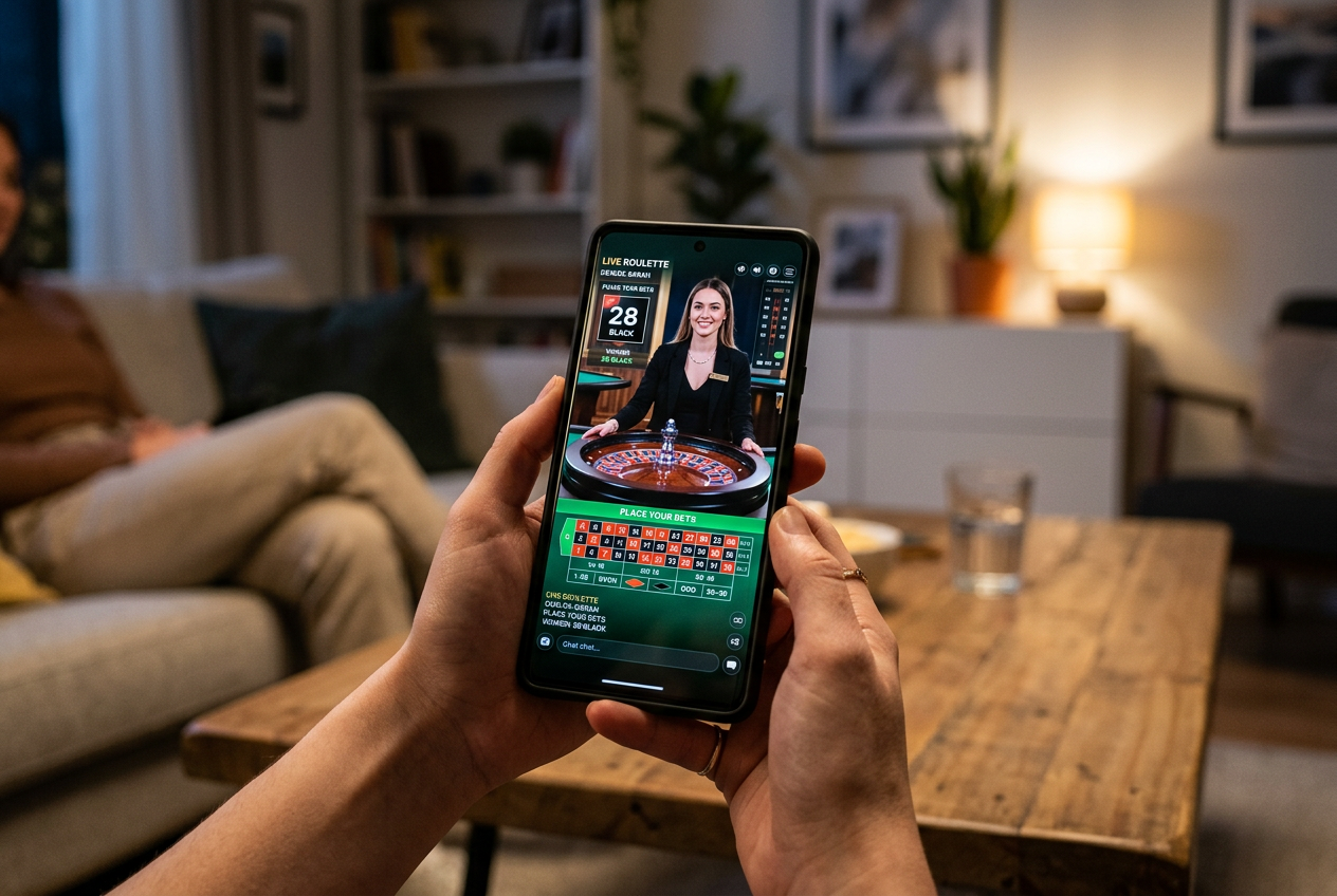 Professional smartphone view of a live dealer casino game in 4k resolution