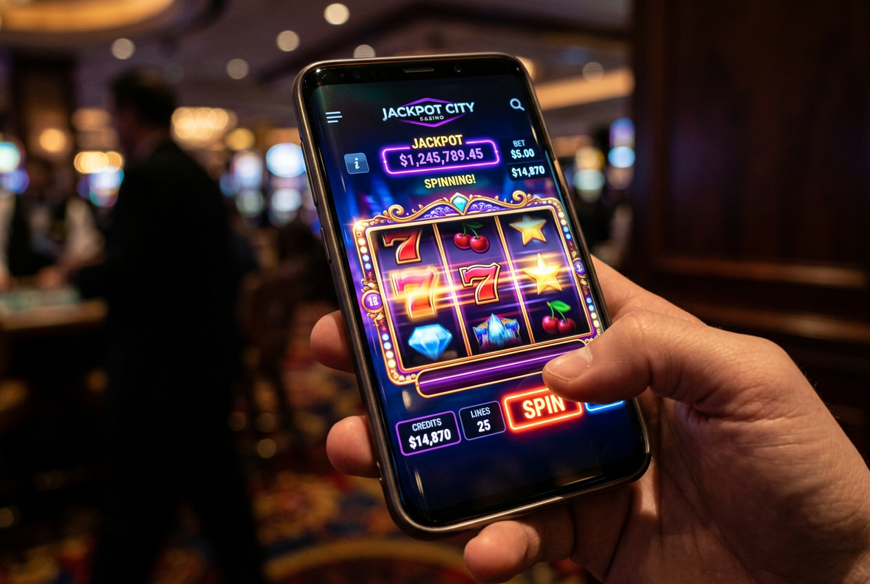 Modern mobile casino interface on a futuristic smartphone